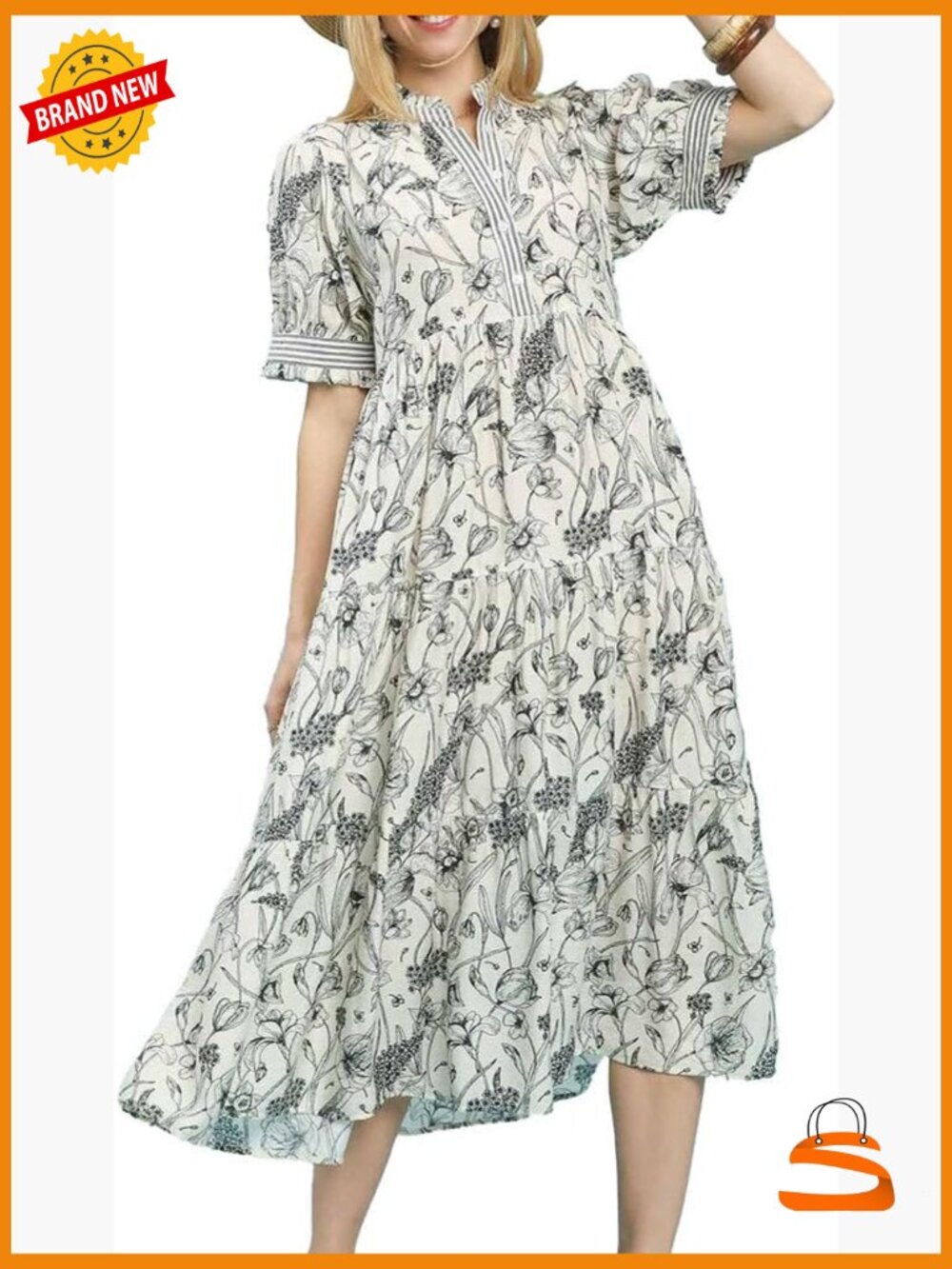 Floral Tiered Maxi Dress with Short Puff Sleeves